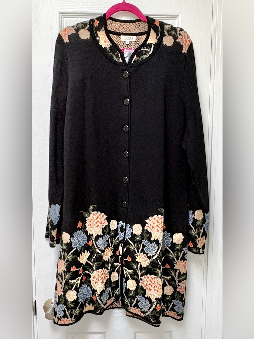 Midnight Floral 100% Baby Alpaca Long Cardigan from NOVICA